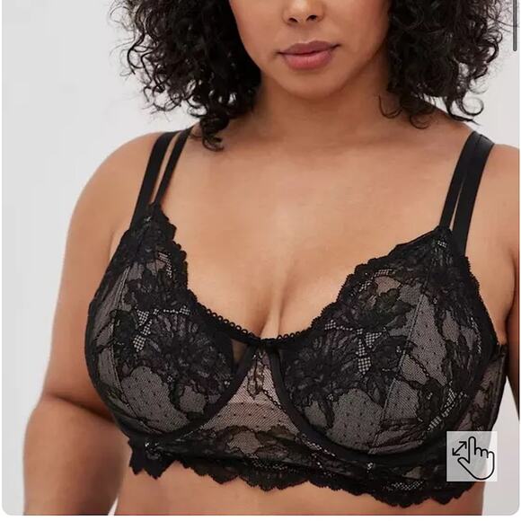Torrid Curve NWT Dot Lace Double Layer & Strap Underwire Lace Bra 3X Black - Picture 1 of 5